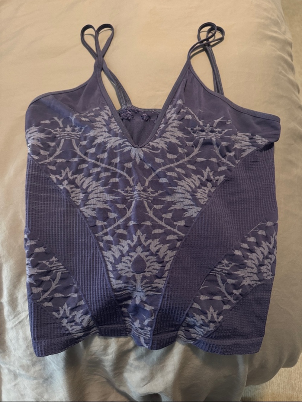 Floral Lace-Textured Purple V-Neck Camisole with Double Straps